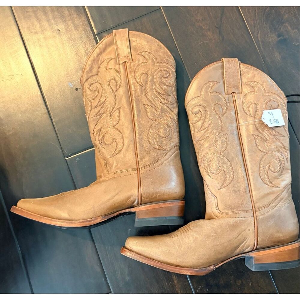 NEW Shyanne Tan Leather Western Cowboy Boots Women’s 8.5B Square Toe Embroidered